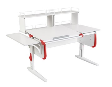 Детский стол-трансформер 1/75-40 (СУТ.25)  + Polka_b 1/550 + Polka_zz 1/600 (2 шт.) белый/белый/Красный в Абакане