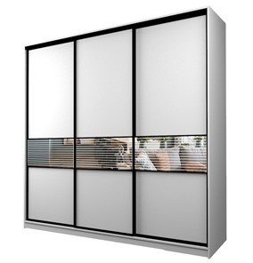 Шкаф 3-х дверный MAX МШ-27-6-27/2-333, Профиль Черный/Цвет Белый/с зеркальной вставкой с рисунком в Абакане