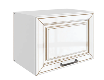 Кухонный навесной шкаф Атланта L500 Н360 (1 дв. гл.) эмаль (белый/белый глянец патина золото) в Абакане
