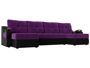 П-образный диван Меркурий П, Фиолетовый/черный (вельвет/экокожа) в Абакане