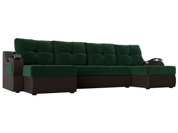 П-образный диван Меркурий П, Зеленый\Коричневый (Велюр\Экокожа) в Абакане