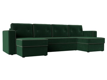 Большой П-образный диван Принстон, Зеленый\Коричневый (Велюр) боннель в Абакане