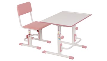 Комплект детской мебели POLINI Kids Растущая парта-трансформер М1 и стул регулируемый L Белый-розовый в Абакане