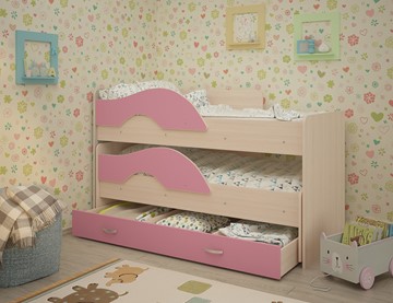 Детская 2-х ярусная кровать Радуга 1.6 с ящиком, корпус Млечный дуб, фасад Розовый в Абакане