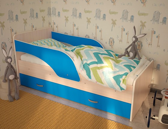 Детская кровать Максимка, корпус Млечный дуб, фасад Синий в Абакане - изображение