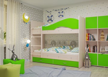 Детская 2-этажная кровать Мая на щитах, корпус Млечный дуб, фасад Салатовый в Абакане - предосмотр 2