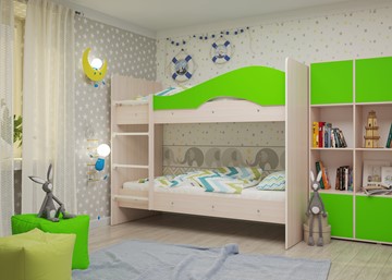 Детская 2-этажная кровать Мая на щитах, корпус Млечный дуб, фасад Салатовый в Абакане - предосмотр 1