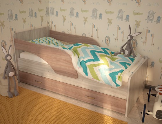 Кровать с бортиками Максимка, корпус Шимо светлый, фасад Шимо темный в Абакане - изображение