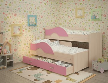 Детская 2-х ярусная кровать Радуга 1.6 с ящиком, корпус Млечный дуб, фасад Розовый в Абакане - предосмотр 1