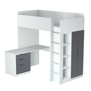 Кровать-чердак с письменным столом и шкафом POLINI Kids Simple Белый / Серый в Абакане - предосмотр