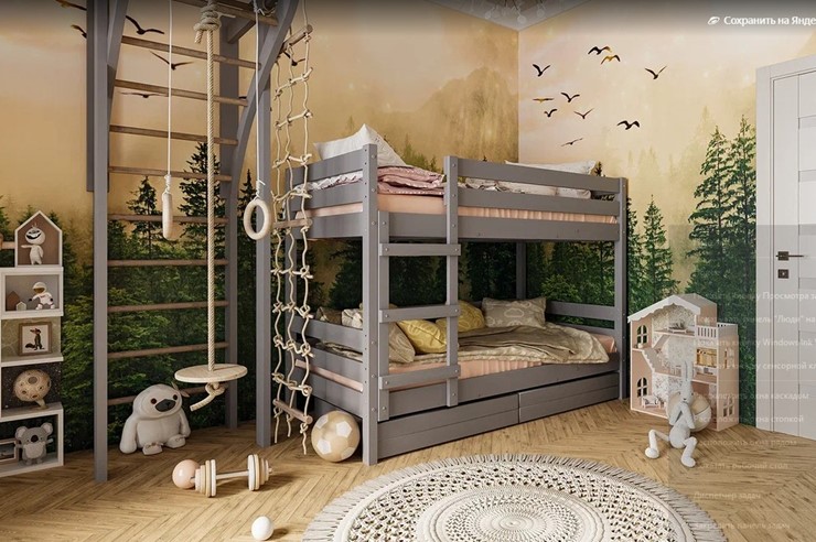 Кровать детская Джуниор двухъярусная с ящиками (Антрацит) в Абакане - изображение 1