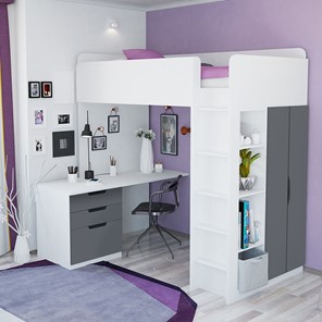 Кровать-чердак с письменным столом и шкафом POLINI Kids Simple Белый / Серый в Абакане - предосмотр 3