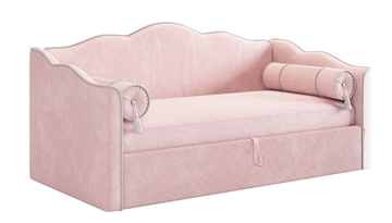 Кровать детская с подъемным механизмом Лея (Софа) 90х200 (нежно-розовый (велюр)/галька (велюр)) в Абакане