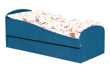 Кровать в детскую с ящиком Letmo морской (велюр) в Абакане - предосмотр