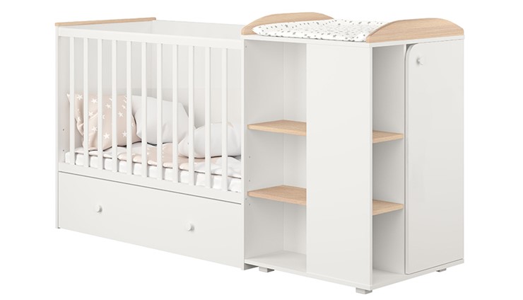 Многофункциональная кровать с комодом POLINI Kids Ameli 800 Белый / Дуб пастельный, серия AMELI в Абакане - изображение 1