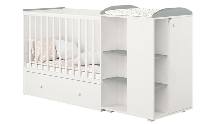 Детская кровать с комодом POLINI Kids Ameli 800 Белый / Серый, серия AMELI в Абакане - изображение 1