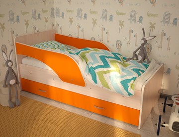 Кровать с ящиками Максимка, корпус Млечный дуб, фасад Оранжевый в Абакане - предосмотр