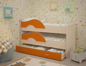 Детская 2-этажная кровать Радуга 1.6 с ящиком, корпус Млечный дуб, фасад Оранжевый в Абакане
