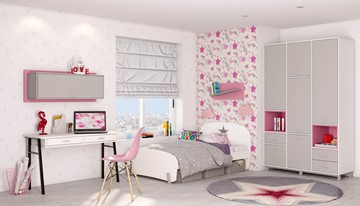Детская комната для девочки POLINI Kids Mirum №7 Белый / Серый / Розовый в Абакане