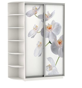 Шкаф-купе 2-х дверный Хит, 1500x600x2200, фотопечать, со стеллажом, белая орхидея, белый снег в Абакане