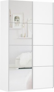 Шкаф двухдверный Прайм (ДСП/Зеркало) 1600x570x2300, белый снег в Абакане
