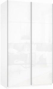 Шкаф 2-х дверный Прайм (Белое стекло/Белое стекло) 1200x570x2300, белый снег в Абакане - предосмотр