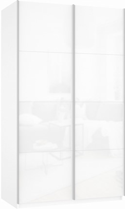 Шкаф 2-х дверный Прайм (Белое стекло/Белое стекло) 1200x570x2300, белый снег в Абакане - изображение