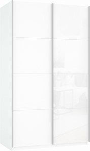 Шкаф двухдверный Прайм (ДСП/Белое стекло) 1200x570x2300, белый снег в Абакане