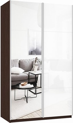 Шкаф 2-х створчатый Прайм (Зеркало/Белое стекло) 1600x570x2300, венге в Абакане - изображение