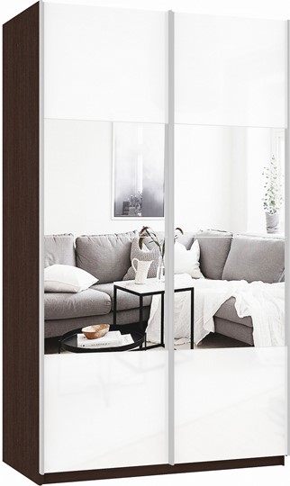 Шкаф 2-х створчатый Прайм (Зеркало/Белое стекло) 1200x570x2300, венге в Абакане - изображение 2