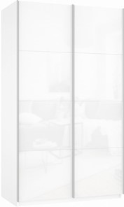 Шкаф 2-дверный Прайм (Белое стекло/Белое стекло) 1400x570x2300, белый снег в Абакане - предосмотр
