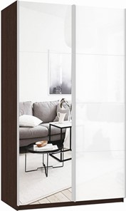Шкаф 2-х дверный Прайм (Зеркало/Белое стекло) 1400x570x2300, венге в Абакане - предосмотр