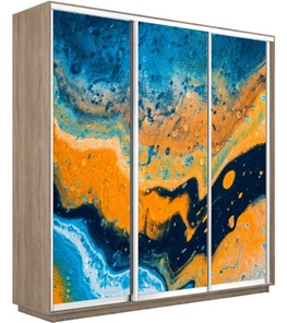 Шкаф 3-х створчатый Экспресс 2100х450х2200, Абстракция оранжево-голубая/дуб сонома в Абакане