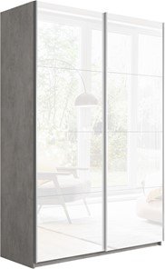 Шкаф 2-х дверный Прайм (Белое стекло/Белое стекло) 1200x570x2300, бетон в Абакане