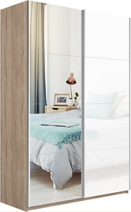 Шкаф Прайм (Зеркало/Белое стекло) 1400x570x2300, дуб сонома в Абакане - изображение