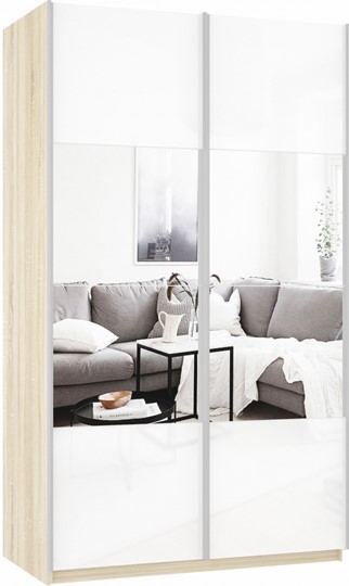 Шкаф Прайм (Зеркало/Белое стекло) 1400x570x2300, дуб сонома в Абакане - изображение 2