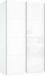 Шкаф двухдверный Прайм (ДСП/Белое стекло) 1400x570x2300, белый снег в Абакане