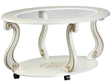 Стеклянный столик Овация-С, на колесах, слоновая кость-золото в Абакане