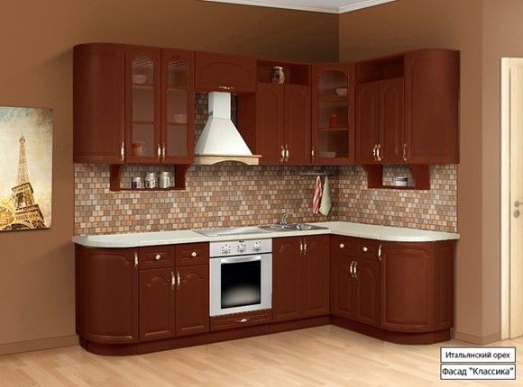 Кухонный угловой гарнитур Классика 2700х1500, цвет Итальянский орех в Абакане - изображение