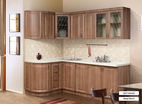Кухонный угловой гарнитур Веста 1330х2200, цвет Дуб темный в Абакане - изображение
