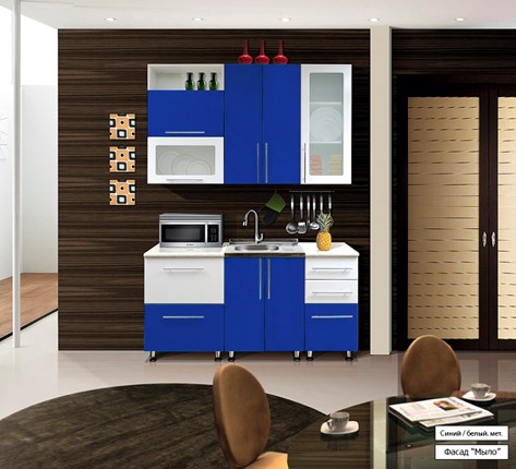 Гарнитур на кухню Мыло 224 1600х718, цвет Синий/Белый металлик в Абакане - изображение