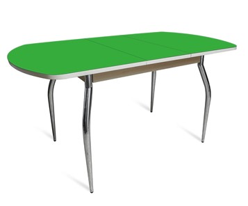 Кухонный раздвижной стол ПГ-01 СТ2, дуб молочный/зеленое стекло/35 хром гнутые металл в Абакане
