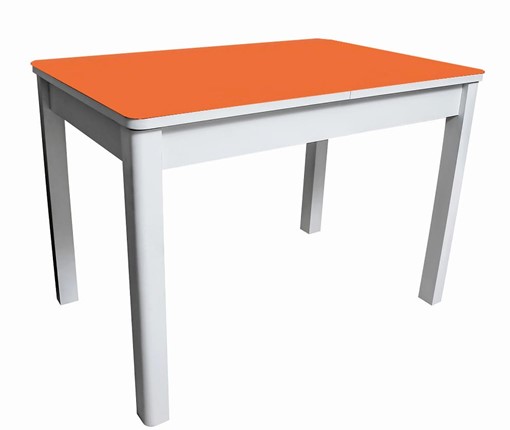Кухонный стол раздвижной Айсберг мини СТ2, белое ЛДСП/стекло оранжевое/прямые массив белый в Абакане - изображение