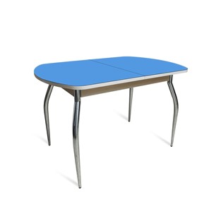 Обеденный раздвижной стол ПГ-01 СТ2, дуб молочный/синие стекло/35 хром гнутые металл в Абакане - предосмотр 1