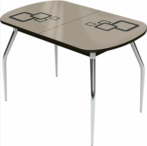 Обеденный раздвижной стол Ривьера исп.1 хром №5, Рисунок квадро (стекло молочное/коричневый/венге) в Абакане