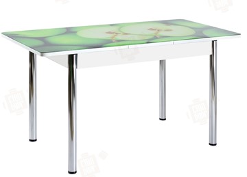 Кухонный раскладной стол Айсберг-02 СТФ, белое лдсп/зеленые яблоки/ноги хром прямые в Абакане