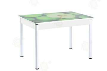 Кухонный раздвижной стол Айсберг-02 СТФ, белое лдсп/зеленые яблоки/ноги крашеные в Абакане