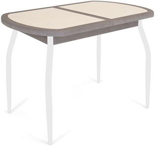 Обеденный раздвижной стол Будапешт-1 ПЛ (ноги белые, плитка бежевая/серый камень) в Абакане