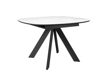 Кухонный раздвижной стол DikLine BK100 Керамика Белый мрамор/подстолье черное/опоры черные в Абакане