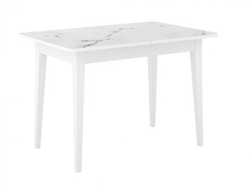 Обеденный раздвижной стол Dikline M110 Белый/стекло белый мрамор сатин/ножки MM белые в Абакане